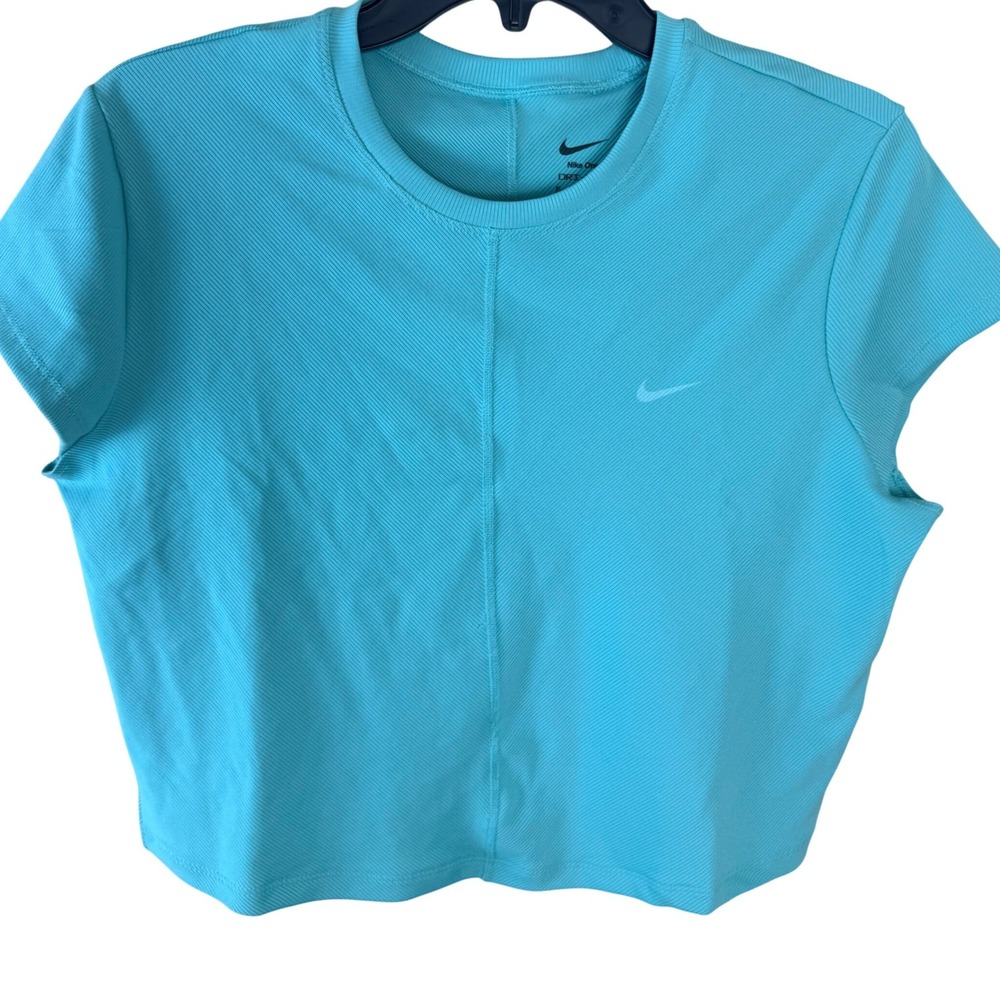 Nike One Dri-FIT Ribbed Short‎ Sleeve Crop Top Teal Blue FV7874-300 Womens XL